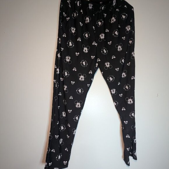 Disney Parks Mickey Mouse Black White XL Satin Style Pajama Lounge Pants Womens - Picture 1 of 9